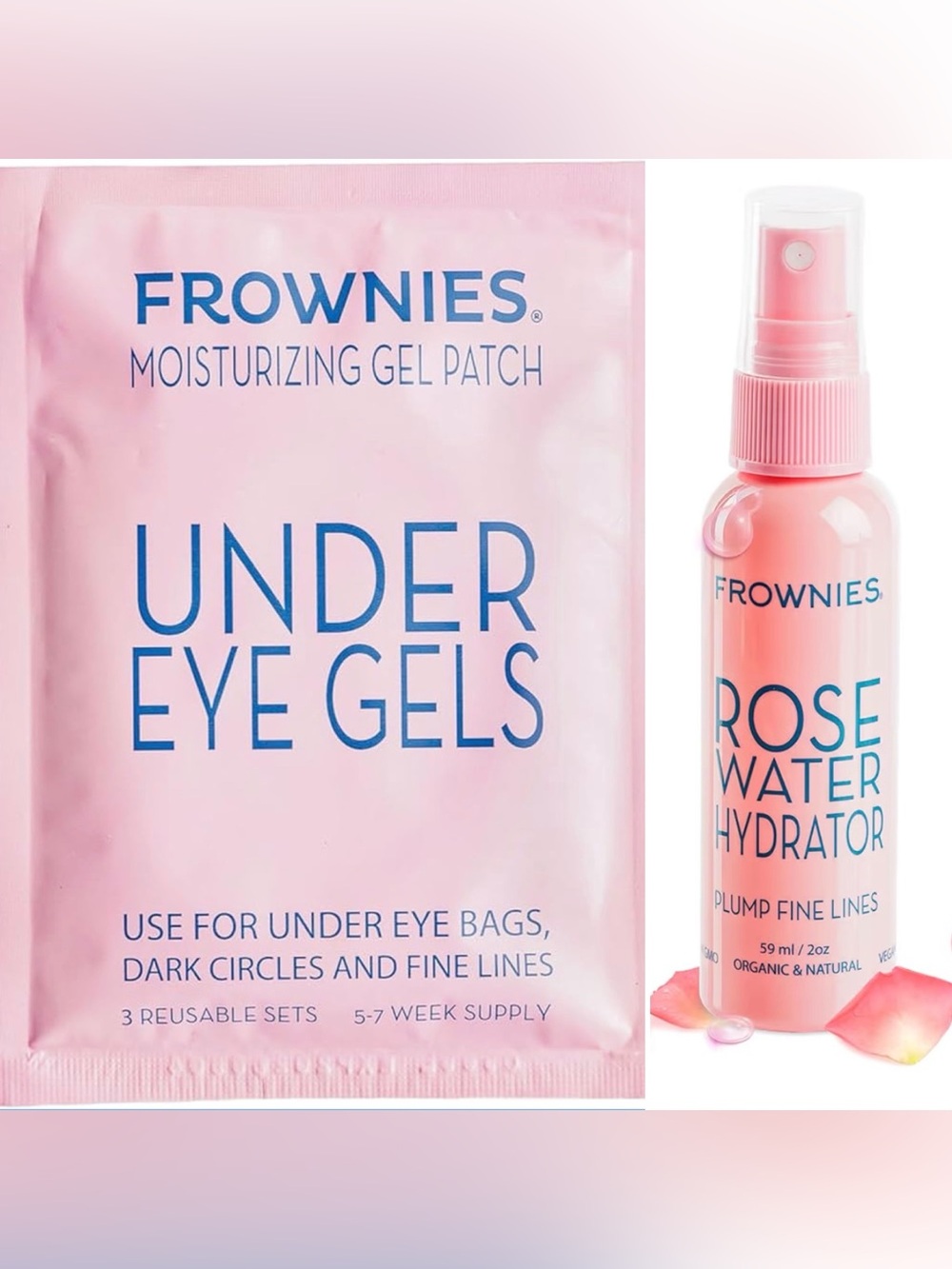 Frownies Under Eye Gel Patches & Rose Water Hydrator READ